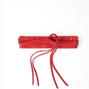 Maje Red Suede Braided Tie Belt